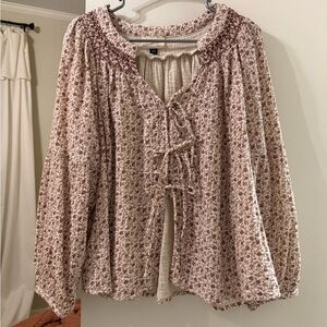 Universal Thread Cream and Brown Floral Blouse